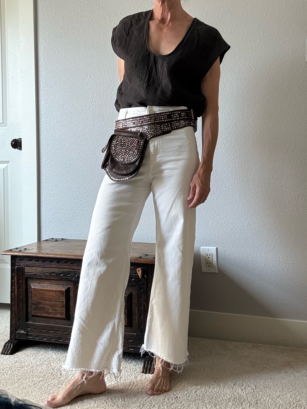 Studded Brown Leather Hip Bag with Belt - Picture 5 of 5